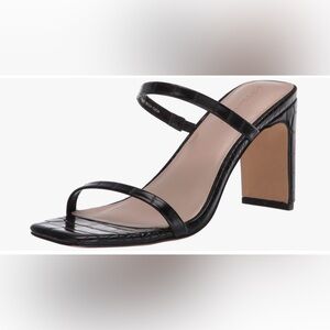 The Drop Avery Square Toe Two Strap Block Heel Sandals Black White 10 🖤